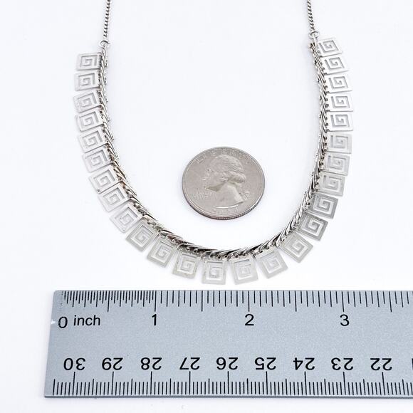 Vintage Sterling Silver 925 Greek Key Design Necklace 17.75" - Picture 5 of 10